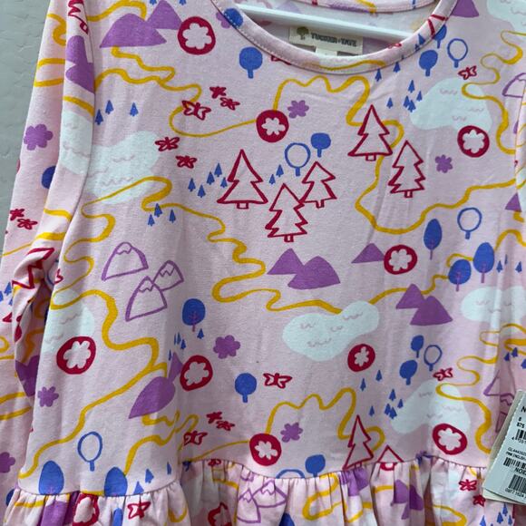 NWT Tucker + Tate PinkEnglish Adventure Map Tiered Ruffle Long Sleeve Dress - Picture 3 of 8